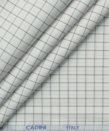 Cadini Men's Pure Cotton Checks 2.25 Meter Unstitched Shirting Fabric (White & Black)