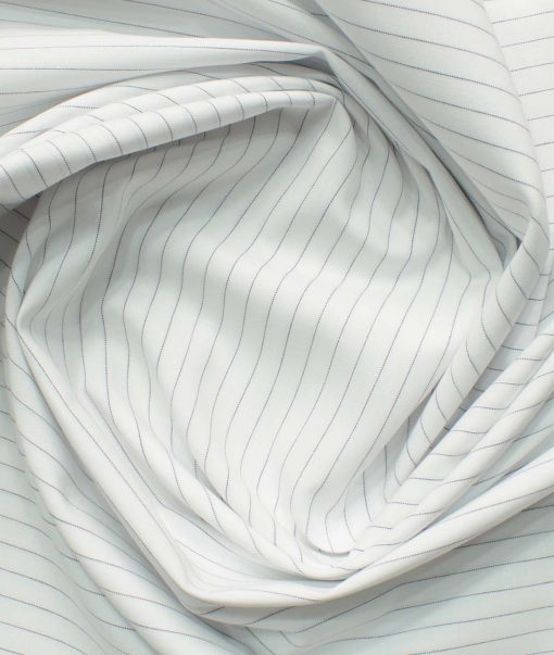 Cadini Men's Pure Cotton Striped 2.25 Meter Unstitched Shirting Fabric (White & Black)