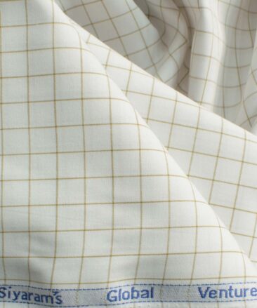 Cadini Men's Pure Cotton Checks 2.25 Meter Unstitched Shirting Fabric (White & Brown)