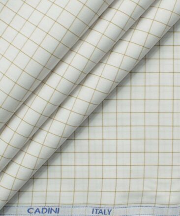 Cadini Men's Pure Cotton Checks 2.25 Meter Unstitched Shirting Fabric (White & Brown)