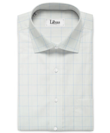 Cadini Men's Pure Cotton Checks 2.25 Meter Unstitched Shirting Fabric (White & Sky Blue)