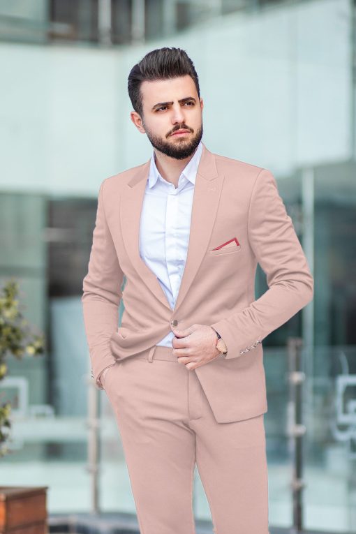 Canetti by Cadini Italy Men's Terry Rayon Solids 3.75 Meter Unstitched Suiting Fabric (Blush Pink)