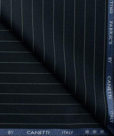 Canetti by Cadini Italy Men's Terry Rayon Striped 3.75 Meter Unstitched Suiting Fabric (Dark Navy Blue)