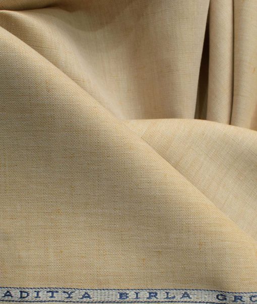 Cavallo Men's Cotton Linen Self Design 2.25 Meter Unstitched Shirting Fabric (Sand Beige)