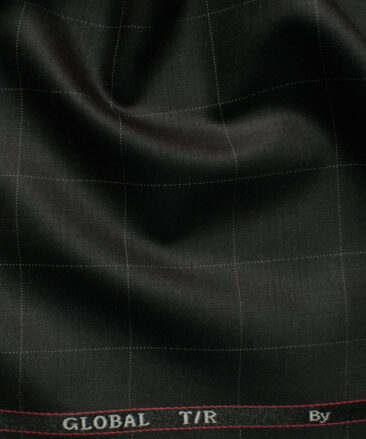 Ferrino Mizzoni Men's Terry Rayon Checks 3.75 Meter Unstitched Suiting Fabric (Black)