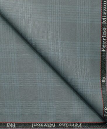 Ferrino Mizzoni Men's Terry Rayon Checks 3.75 Meter Unstitched Suiting Fabric (Grey)