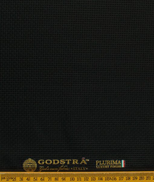 Godstra Men's Terry Rayon Structured 3.75 Meter Unstitched Suiting Fabric (Black)