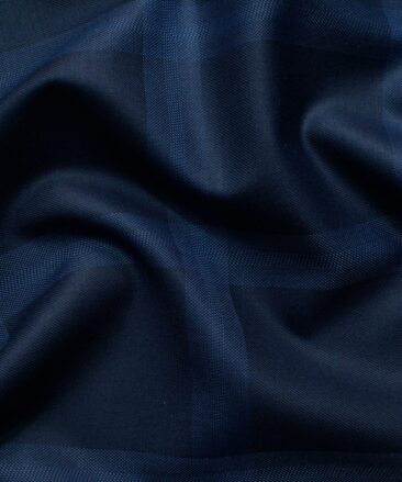 Italian Channel Men's Terry Rayon Checks 2 Meter Unstitched Suiting Fabric (Dark Blue)