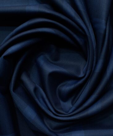 Italian Channel Men's Terry Rayon Checks 2 Meter Unstitched Suiting Fabric (Dark Blue)