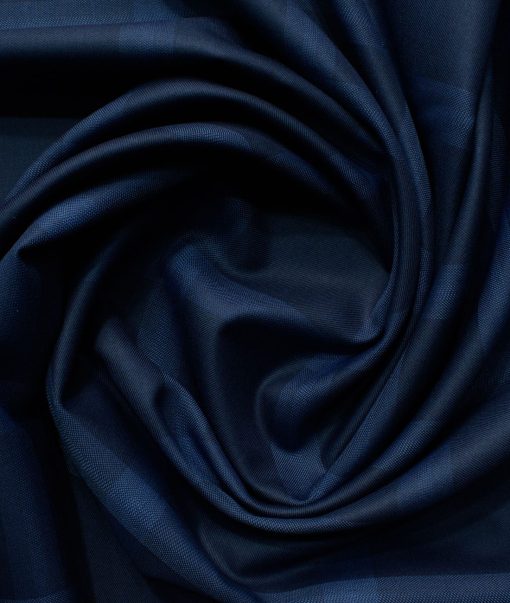 Italian Channel Men's Terry Rayon Checks 2 Meter Unstitched Suiting Fabric (Dark Blue)