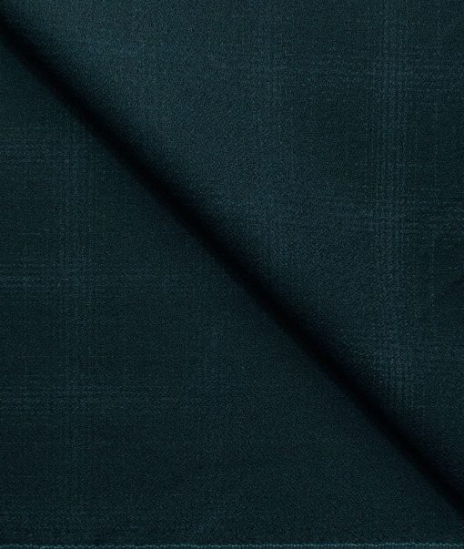 Italian Channel Men's Terry Rayon Checks 3.75 Meter Unstitched Suiting Fabric (Dark Ocean Green)