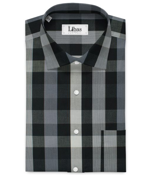 Raymond Men's Pure Cotton Checks 2.25 Meter Unstitched Shirting Fabric (White & Black)