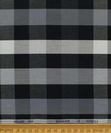 Raymond Men's Pure Cotton Checks 2.25 Meter Unstitched Shirting Fabric (White & Black)