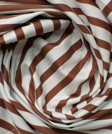 Raymond Men's Pure Cotton Striped 2.25 Meter Unstitched Shirting Fabric (White & Brown)