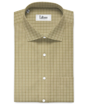 Raymond Men's Pure Cotton Checks 2.25 Meter Unstitched Shirting Fabric (Light Brown)