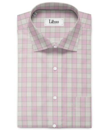 Raymond Men's Premium Cotton Checks 2.25 Meter Unstitched Shirting Fabric (White & Pink)