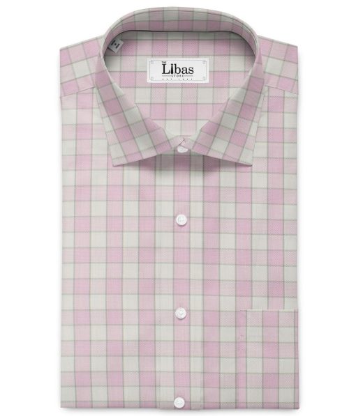 Raymond Men's Premium Cotton Checks 2.25 Meter Unstitched Shirting Fabric (White & Pink)