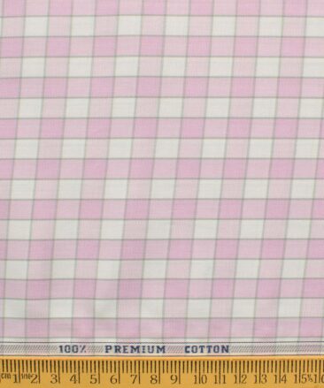 Raymond Men's Premium Cotton Checks 2.25 Meter Unstitched Shirting Fabric (White & Pink)