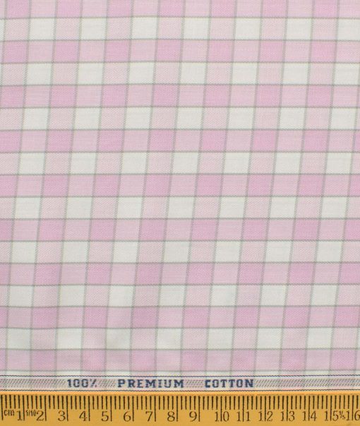 Raymond Men's Premium Cotton Checks 2.25 Meter Unstitched Shirting Fabric (White & Pink)