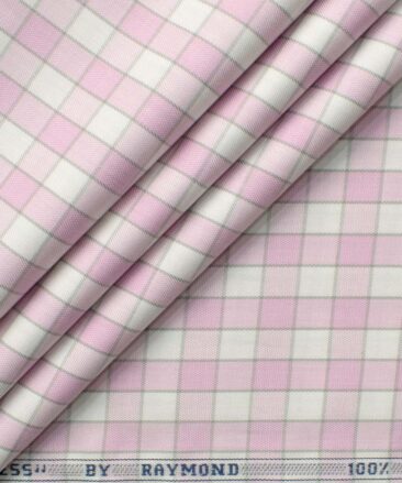 Raymond Men's Premium Cotton Checks 2.25 Meter Unstitched Shirting Fabric (White & Pink)