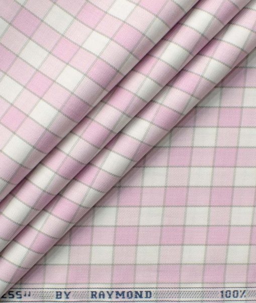 Raymond Men's Premium Cotton Checks 2.25 Meter Unstitched Shirting Fabric (White & Pink)