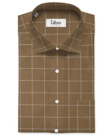 Raymond Men's Technosmart Cotton Checks 2.25 Meter Unstitched Shirting Fabric (Coffee Brown)