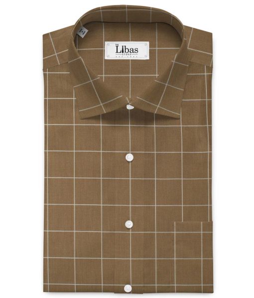 Raymond Men's Technosmart Cotton Checks 2.25 Meter Unstitched Shirting Fabric (Coffee Brown)