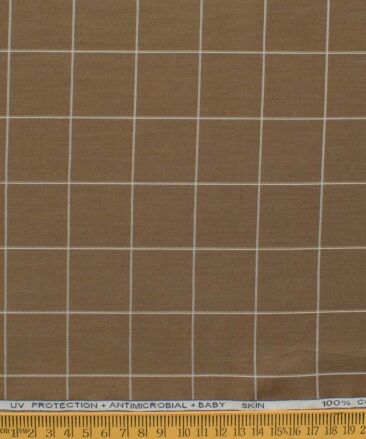 Raymond Men's Technosmart Cotton Checks 2.25 Meter Unstitched Shirting Fabric (Coffee Brown)