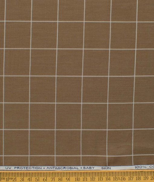 Raymond Men's Technosmart Cotton Checks 2.25 Meter Unstitched Shirting Fabric (Coffee Brown)