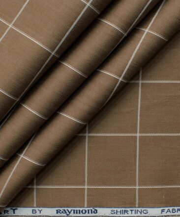 Raymond Men's Technosmart Cotton Checks 2.25 Meter Unstitched Shirting Fabric (Coffee Brown)