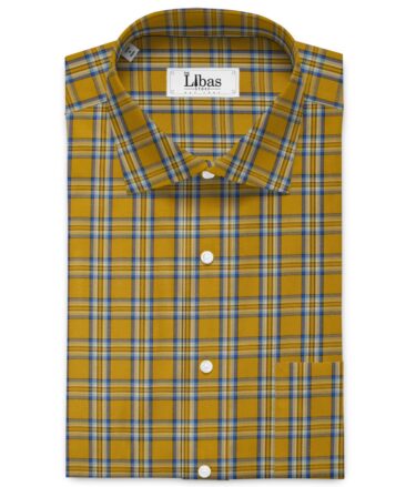 Raymond Men's Cotton Blend Wrinkle Free Checks 2.25 Meter Unstitched Shirting Fabric (Mustard Yellow)