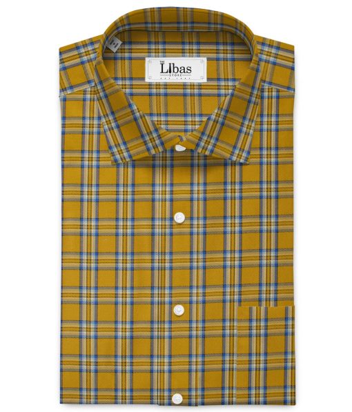 Raymond Men's Cotton Blend Wrinkle Free Checks 2.25 Meter Unstitched Shirting Fabric (Mustard Yellow)