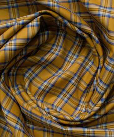 Raymond Men's Cotton Blend Wrinkle Free Checks 2.25 Meter Unstitched Shirting Fabric (Mustard Yellow)