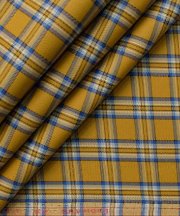 Raymond Men's Cotton Blend Wrinkle Free Checks 2.25 Meter Unstitched Shirting Fabric (Mustard Yellow)