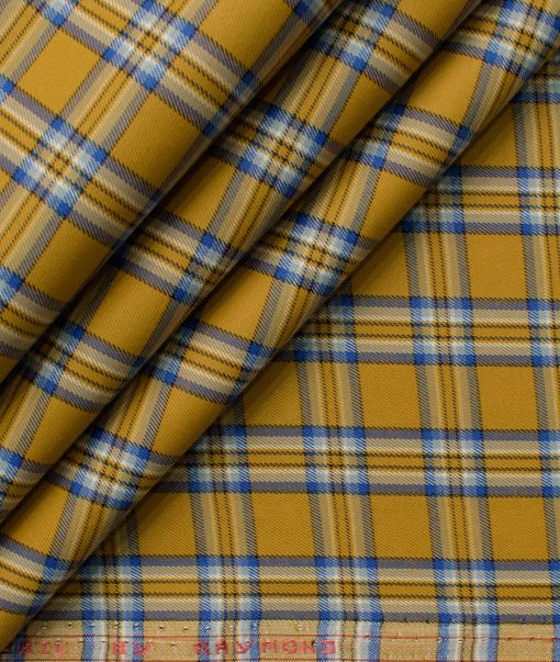 Raymond Men's Cotton Blend Wrinkle Free Checks 2.25 Meter Unstitched Shirting Fabric (Mustard Yellow)