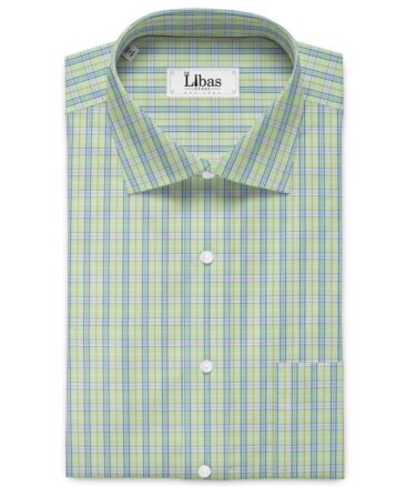 Raymond Men's Cotton Blend Wrinkle Free Checks 2.25 Meter Unstitched Shirting Fabric (Olive Green)