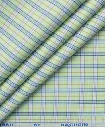 Raymond Men's Cotton Blend Wrinkle Free Checks 2.25 Meter Unstitched Shirting Fabric (Olive Green)