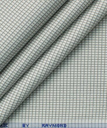 Raymond Men's Cotton Blend Wrinkle Free Checks 2.25 Meter Unstitched Shirting Fabric (White & Black)