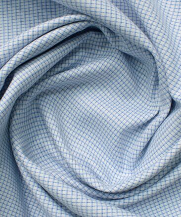 Raymond Men's Cotton Blend Wrinkle Free Checks 2.25 Meter Unstitched Shirting Fabric (White & Blue)