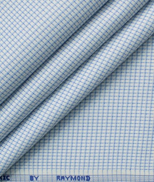 Raymond Men's Cotton Blend Wrinkle Free Checks 2.25 Meter Unstitched Shirting Fabric (White & Blue)