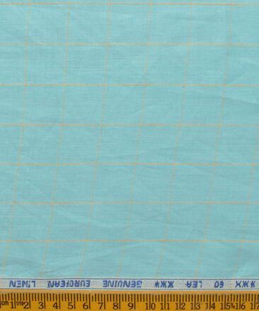 Linen Club Men's 100% Linen 60 LEA Checks 3.75 Meter Unstitched Suiting Fabric (Teal Blue)