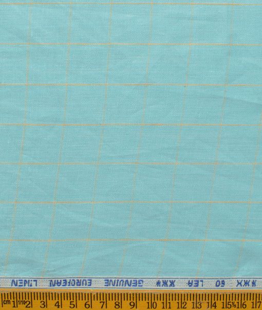 Linen Club Men's 100% Linen 60 LEA Checks 3.75 Meter Unstitched Suiting Fabric (Teal Blue)