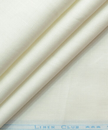 Linen Club Men's 100% Linen 30 LEA Striped 3.75 Meter Unstitched Suiting Fabric (Milky White)