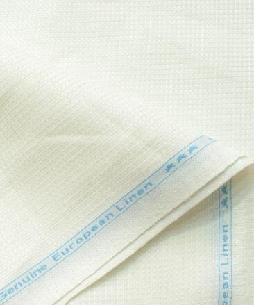 Linen Club Men's 100% Linen 30 LEA Structured 3.75 Meter Unstitched Suiting Fabric (Milky White)