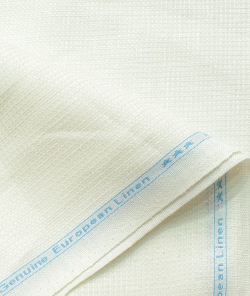 Linen Club Men's 100% Linen 30 LEA Structured 3.75 Meter Unstitched Suiting Fabric (Milky White)