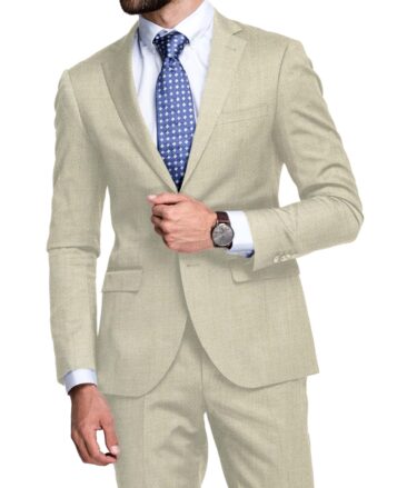 Linen Club Men's 100% Linen 30 LEA Structured 3.75 Meter Unstitched Suiting Fabric (Natural Beige)