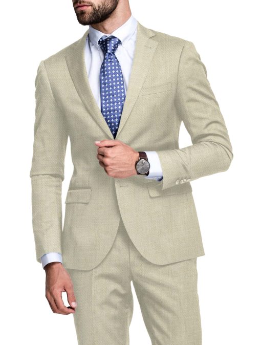 Linen Club Men's 100% Linen 30 LEA Structured 3.75 Meter Unstitched Suiting Fabric (Natural Beige)