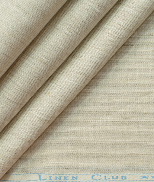 Linen Club Men's 100% Linen 30 LEA Self Design 3.75 Meter Unstitched Suiting Fabric (Ivory Beige)