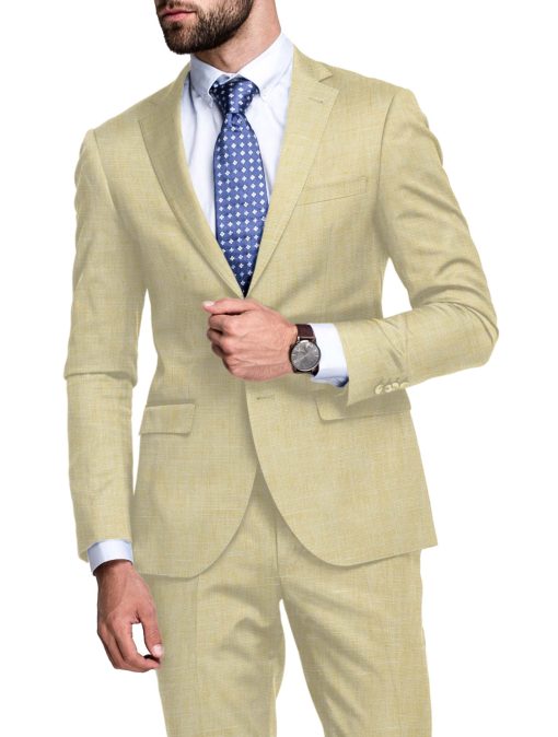 Linen Club Men's 100% Linen 30 LEA Self Design 3.75 Meter Unstitched Suiting Fabric (Latte Beige)