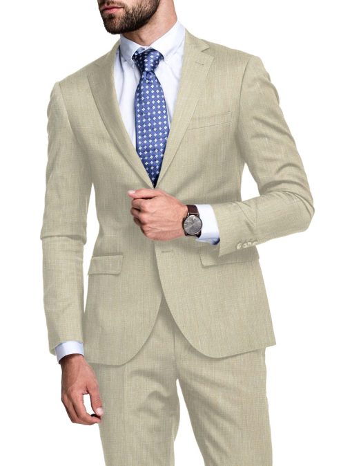 Linen Club Men's 100% Linen 30 LEA Self Design 3.75 Meter Unstitched Suiting Fabric (Oat Beige)